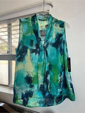Zac & Rachel Sleeveless Tie-Neck Camisole — Teal, Blue, Green
